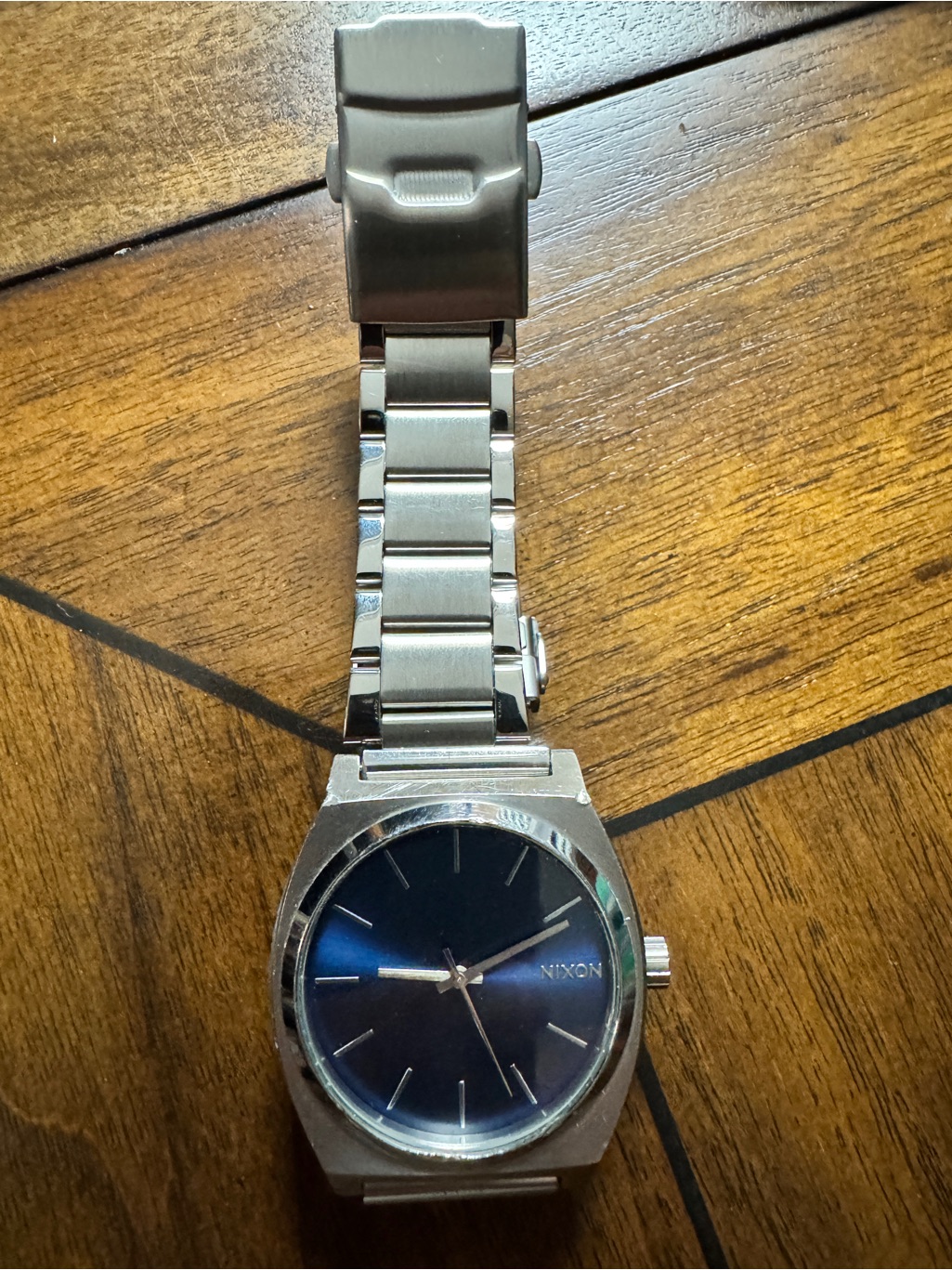 Nixon Silver Stainless Steel Watch With Blue Dial